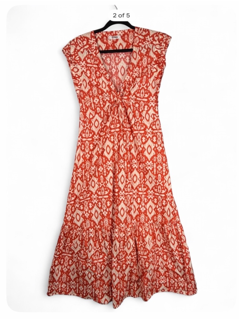 BB Dakota Red Ikat Tie-Front Maxi Dress